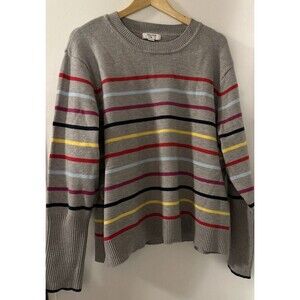 La Ligne Stripe Sweater / Gray Multicolor Cashmere Blend Wide Cuff / Size 3X